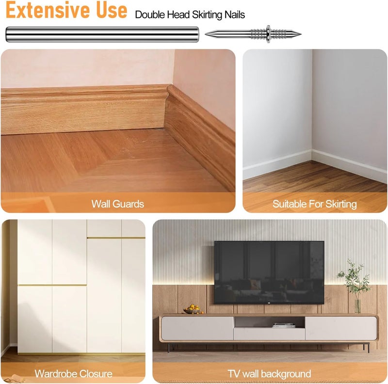 Quadafy 400 Pack Double-Headed Skirting Nails With Sleeve Tool - Double Sided Nails for Wood, Traceless Invisible Screws Seamless Solid Wood Baseboard - Image 5